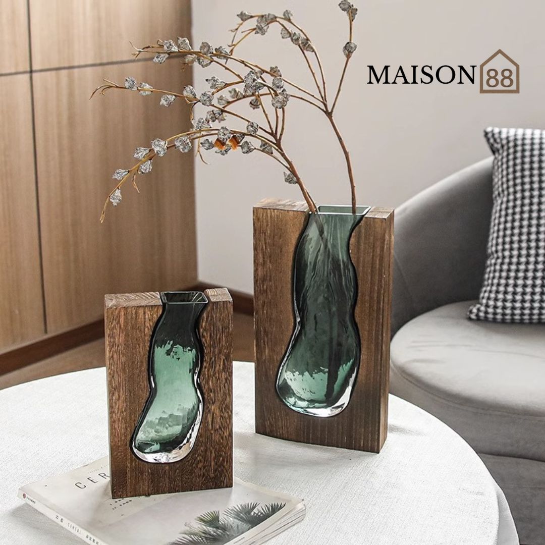 Wooden glass vase Set of 2