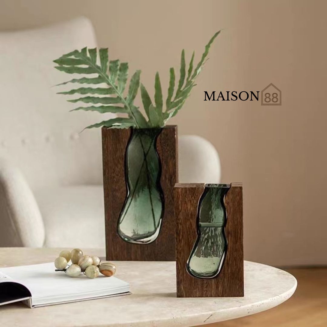 Wooden glass vase Set of 2