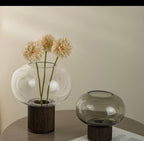 Vase with wooden base set of 2