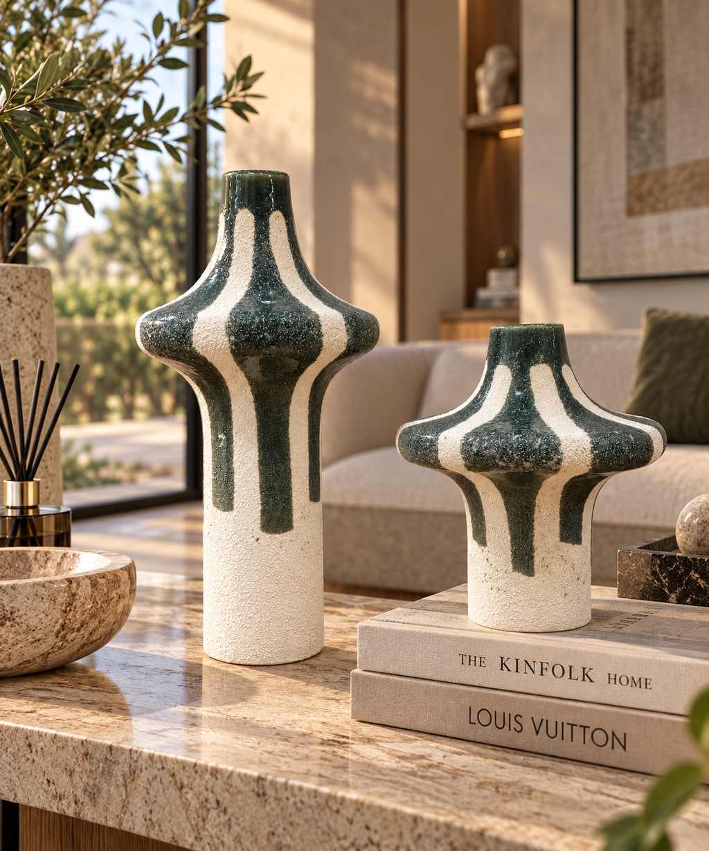 Hollo vase off-white * green set of 2