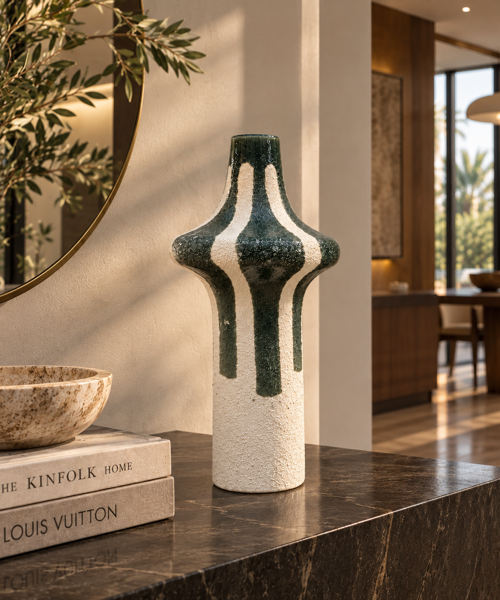 Hollo vase off-white * green set of 2