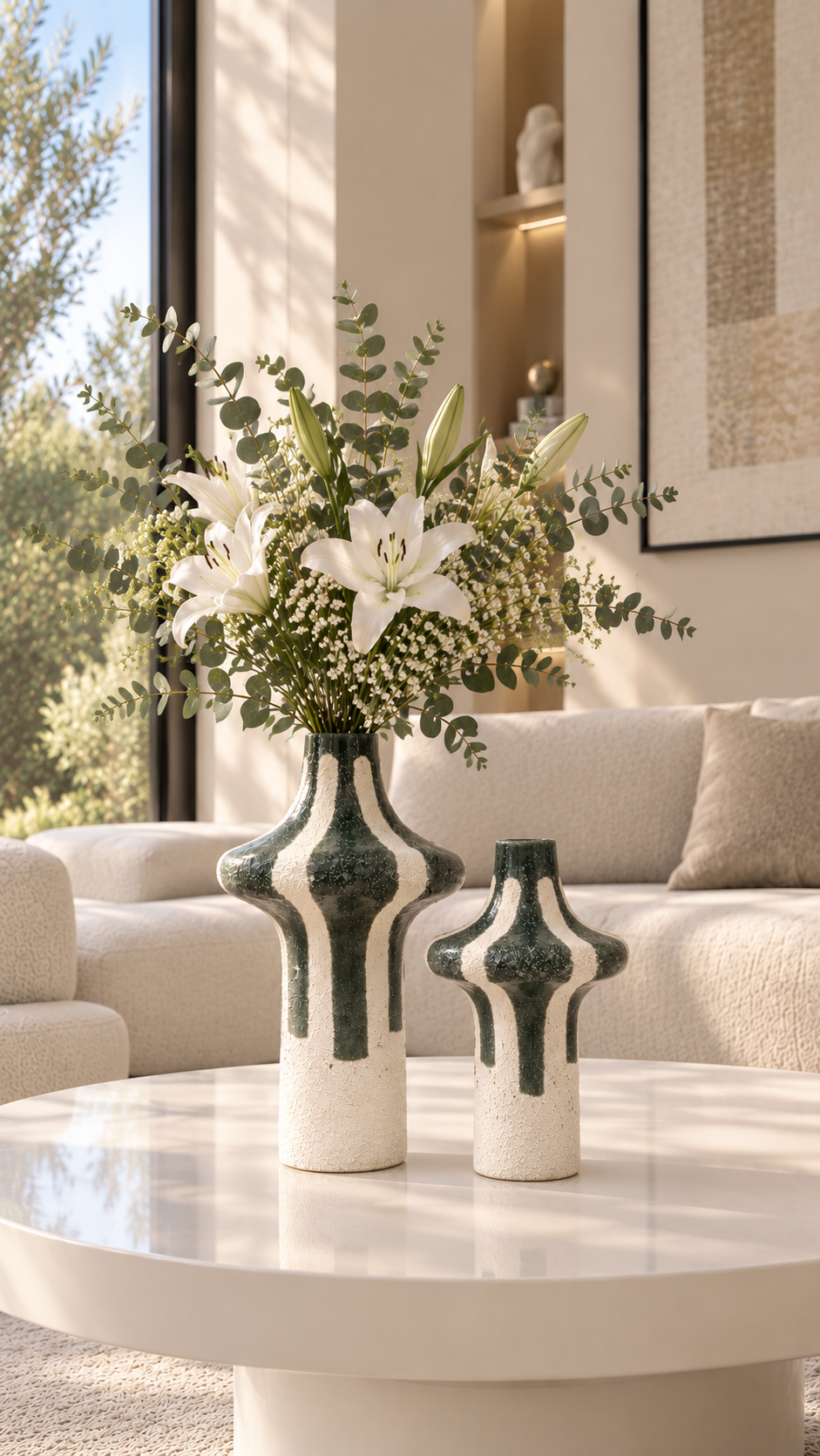 Hollo vase off-white * green set of 2